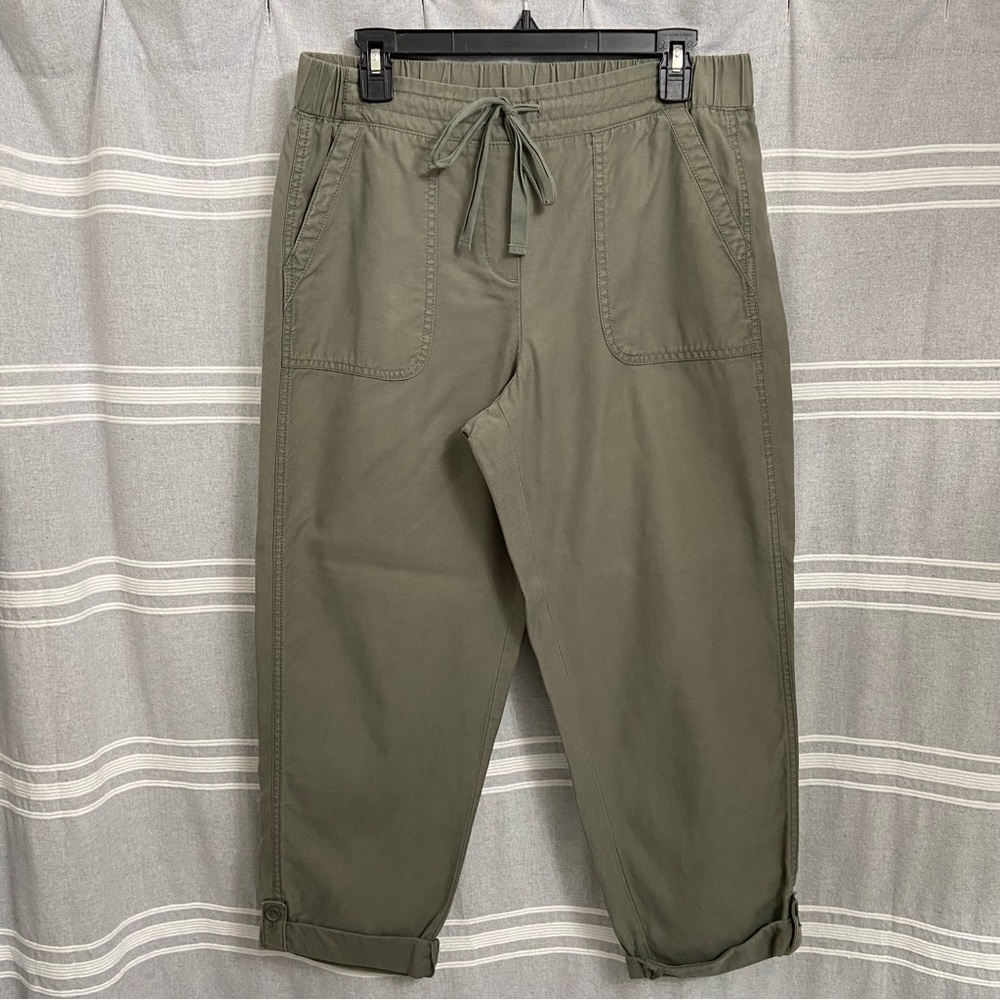 TALBOTS / Green Rolled Hem Elastic Waist Crop Pants Size 8